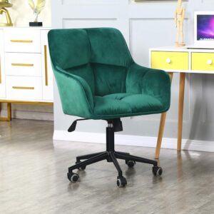 home office desk chairs swivel,comfort velvet task chairs with arms and wheels, adjustable height, big accent swivelchairs for living room and bedroom (padded green)