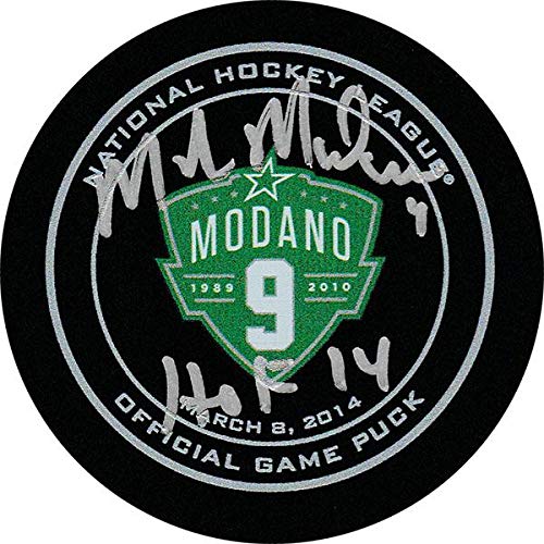 Mike Modano Autographed Dallas Stars Jersey Retirement Night Puck - Autographed NHL Jerseys