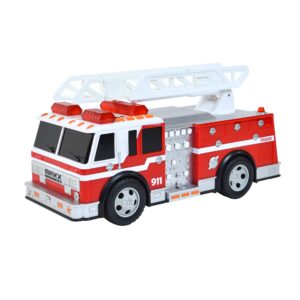 Sunny Days Entertainment Maxx Action 12’’ Large Fire Truck – Lights and Sounds Vehicle with Extendable Ladder | Motorized Drive and Soft Grip Tires | Red Firetruck Toys for Kids 3-8