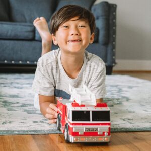 Sunny Days Entertainment Maxx Action 12’’ Large Fire Truck – Lights and Sounds Vehicle with Extendable Ladder | Motorized Drive and Soft Grip Tires | Red Firetruck Toys for Kids 3-8