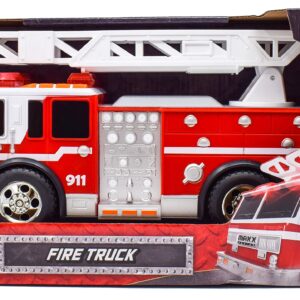 Sunny Days Entertainment Maxx Action 12’’ Large Fire Truck – Lights and Sounds Vehicle with Extendable Ladder | Motorized Drive and Soft Grip Tires | Red Firetruck Toys for Kids 3-8