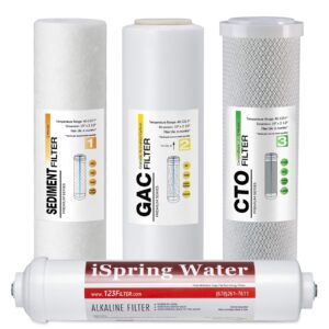 ispring f4akus standard 6-stage reverse osmosis ro systems 6-month replacement cartridge pack set, w/sediment, cto, gac and alkaline mineralization, ph+, 10" x 2.5", fits ph100, rcc7ak, made in usa