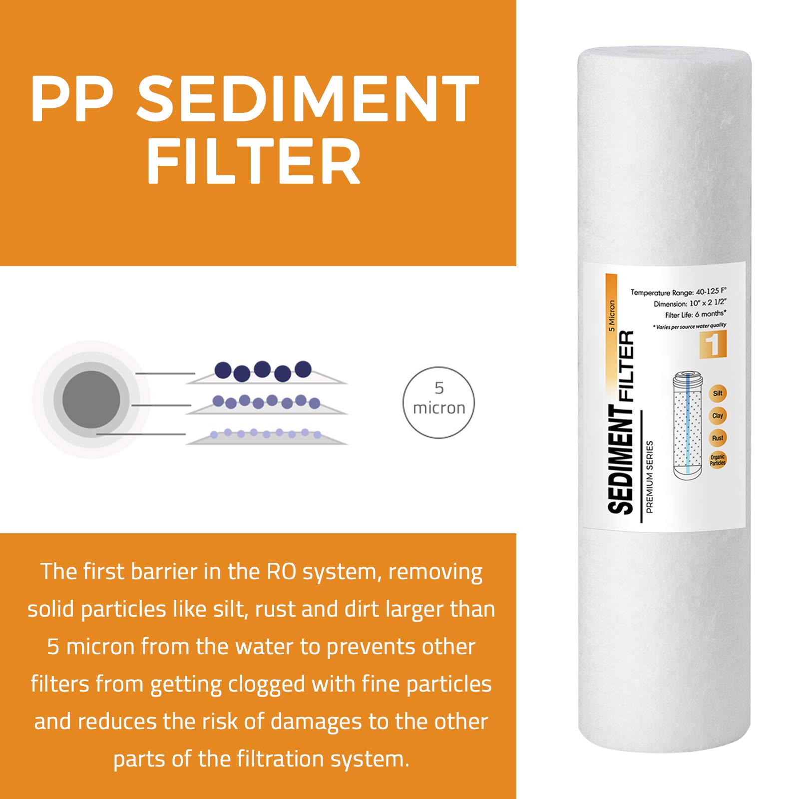 iSpring F4AKUS Standard 6-Stage Reverse Osmosis RO Systems 6-Month Replacement Cartridge Pack Set, w/Sediment, CTO, GAC and Alkaline Mineralization, pH+, 10" X 2.5", Fits PH100, RCC7AK, Made in USA