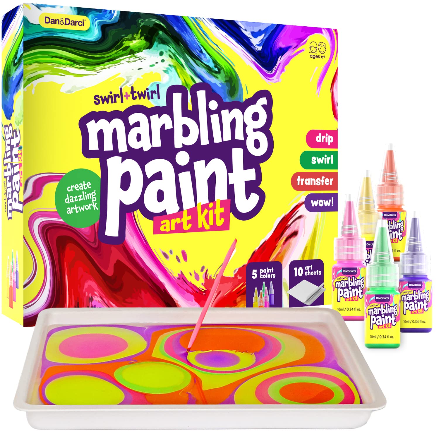 Marbling Paint Art Kit for Kids - Arts & Crafts Gifts for Girls & Boys Ages 6-12 Years Old - Easter Craft Kits Set - Paint Gift Ideas Activities Toys Age 6 7 8 9 10 Year Olds - Marble Painting Kits