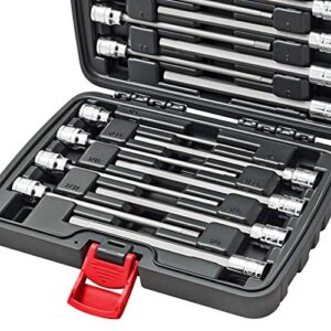 CARBYNE 18 Piece Extra Long Hex (Allen) Bit Socket Set | SAE & Metric, S2 Steel Bits, CrV Sockets, Corrosion Resistance, Durable Storage Case | 1/8''-3/8'' SAE / 3mm-10mm Metric, 3/8" Dr.