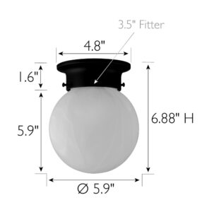 Design House 588483 Traditional 1 Indoor Ceiling Mount Globe Light Dimmable for Bedroom Dining Room Kitchen, No Pull Chain, Matte Black