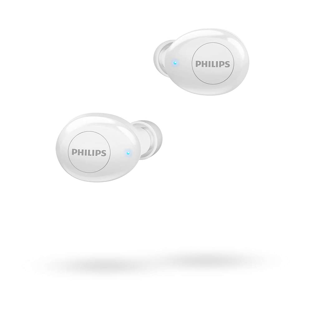 Philips T2205 In-ear True Wireless Headphones with IPX4 Splash Resistant, Super-small Portable Charging Case, Built-in Microphone, Up to 12 Hours (4+8) Playtime, Works with Voice Assistants, TAT2205WT