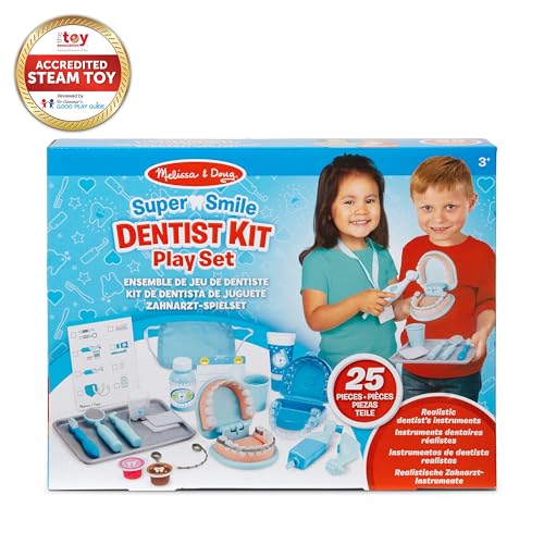 Melissa & Doug Super Smile Dentist Kit With Pretend Play Set of Teeth And Dental Accessories (25 Toy Pieces) - Pretend Dentist Play Set, Dentist Toy, Dentist Kit For Kids Ages 3+