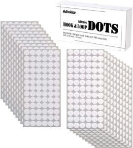 adhoklop 1560 pcs (780 pairs) dots with adhesive 0.59 inch diameter hook and loop nylon sticky back glue tapes, adhesive strips fastener round tapes for school classroom teacher supplies (white)
