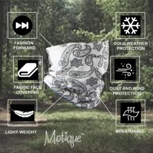 Motique Accessories Paisley Bandana Neck Gaiter Tube Headwear Motorcycle Face Scarf (Paisley and Flowers White)