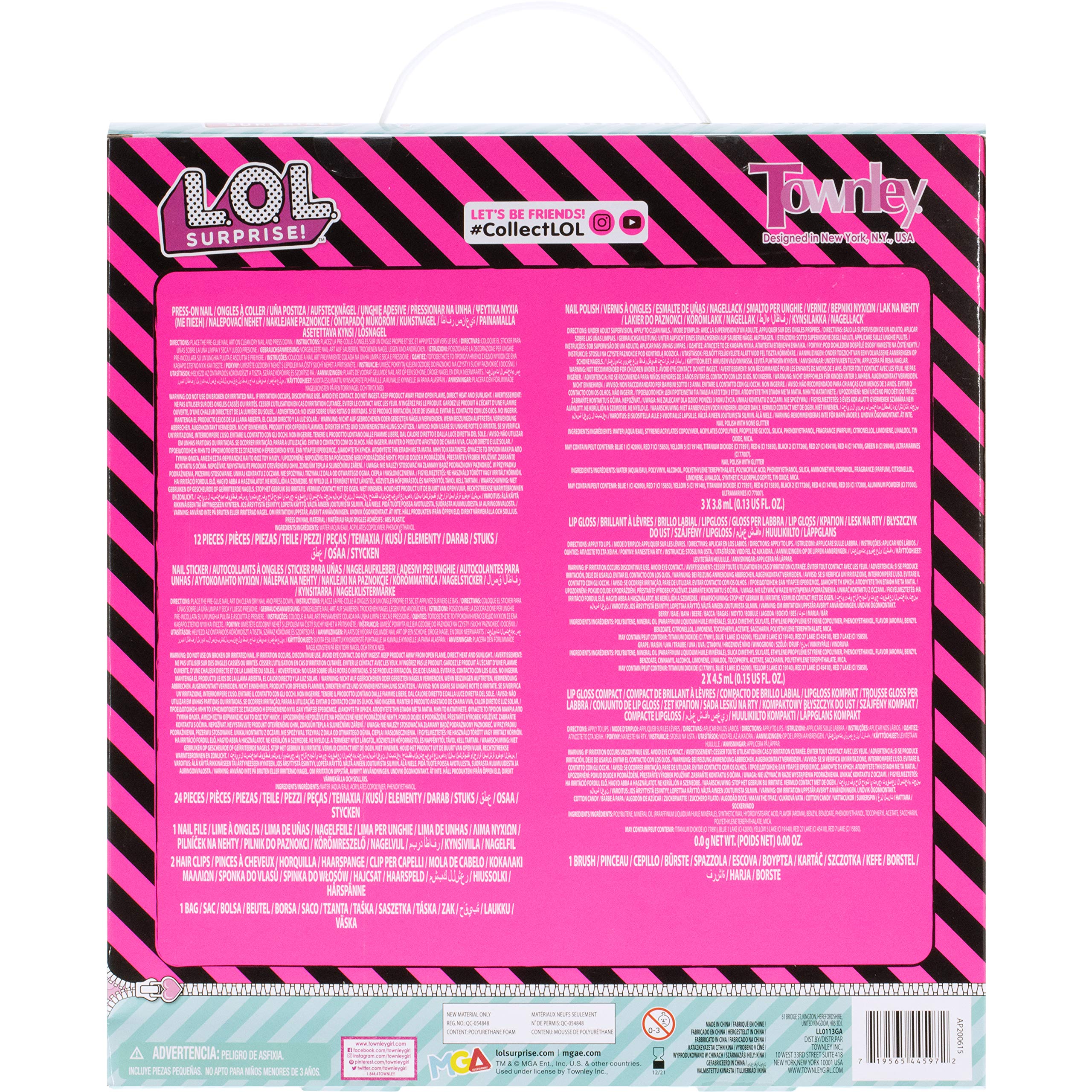 Townley Girl L.O.L Surprise Ultimate Makeover Set with over 20 Pieces, Including Lip Gloss, Nail Polish, Press-On Nails, Nail Stickers and Reversible Sequin Bag, Ages 5+