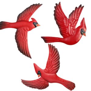 FANWNKI Red Metal Birds Cardinal Set of 3 Wall Art Decor Sculptures Hanging for Christmas Outdoor Indoor Home Garden Porch Fence