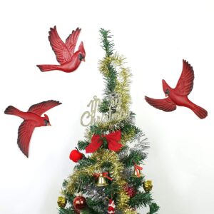 FANWNKI Red Metal Birds Cardinal Set of 3 Wall Art Decor Sculptures Hanging for Christmas Outdoor Indoor Home Garden Porch Fence