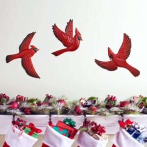 FANWNKI Red Metal Birds Cardinal Set of 3 Wall Art Decor Sculptures Hanging for Christmas Outdoor Indoor Home Garden Porch Fence