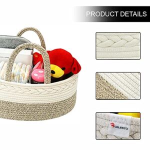 Celesto Baby Diaper Caddy Organizer – Nursery Storage Bin - Car Organizer for Diapers - Changing Table Organizer Basket - Shower storage Gift - Cotton Canvas Portable Diaper Storage Basket (Beige)