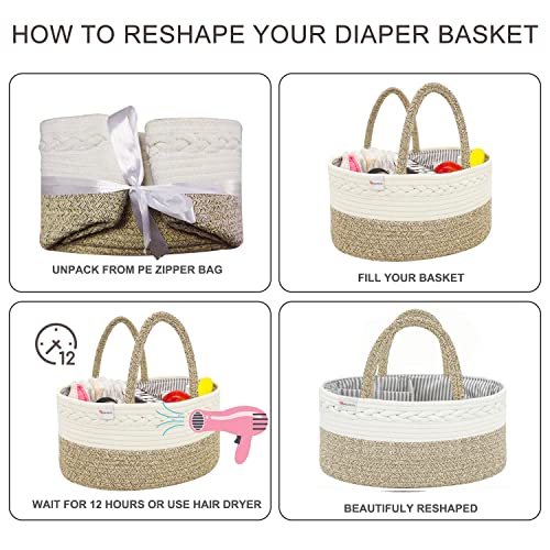 Celesto Baby Diaper Caddy Organizer – Nursery Storage Bin - Car Organizer for Diapers - Changing Table Organizer Basket - Shower storage Gift - Cotton Canvas Portable Diaper Storage Basket (Beige)