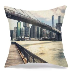 decorative linen square throw pillow cover seaport water new financial york city travel binoculars parks outdoor view hdr urban empire east cozy cushion pillowcase case for couch car 16 x 16 inch