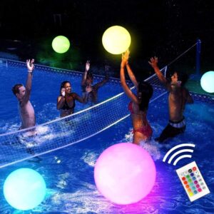 pool toy 16" led glow beach ball toy with 16 color changing lights, glow in dark pool games toys for teens adults, great for summer parties, pool/beach parties, raves, or blacklight/glow parties