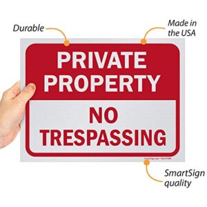 SmartSign Private Property No Trespassing Sign, 9" x 12" Polystyrene Plastic (Pack of 5) Screen Printed, 10 mil Polystyrene Plastic, Red and White