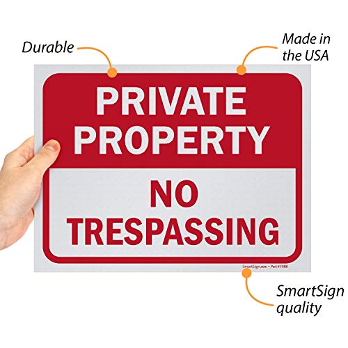 SmartSign Private Property No Trespassing Sign, 9" x 12" Polystyrene Plastic (Pack of 5) Screen Printed, 10 mil Polystyrene Plastic, Red and White