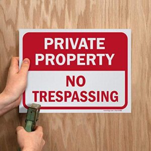 SmartSign Private Property No Trespassing Sign, 9" x 12" Polystyrene Plastic (Pack of 5) Screen Printed, 10 mil Polystyrene Plastic, Red and White