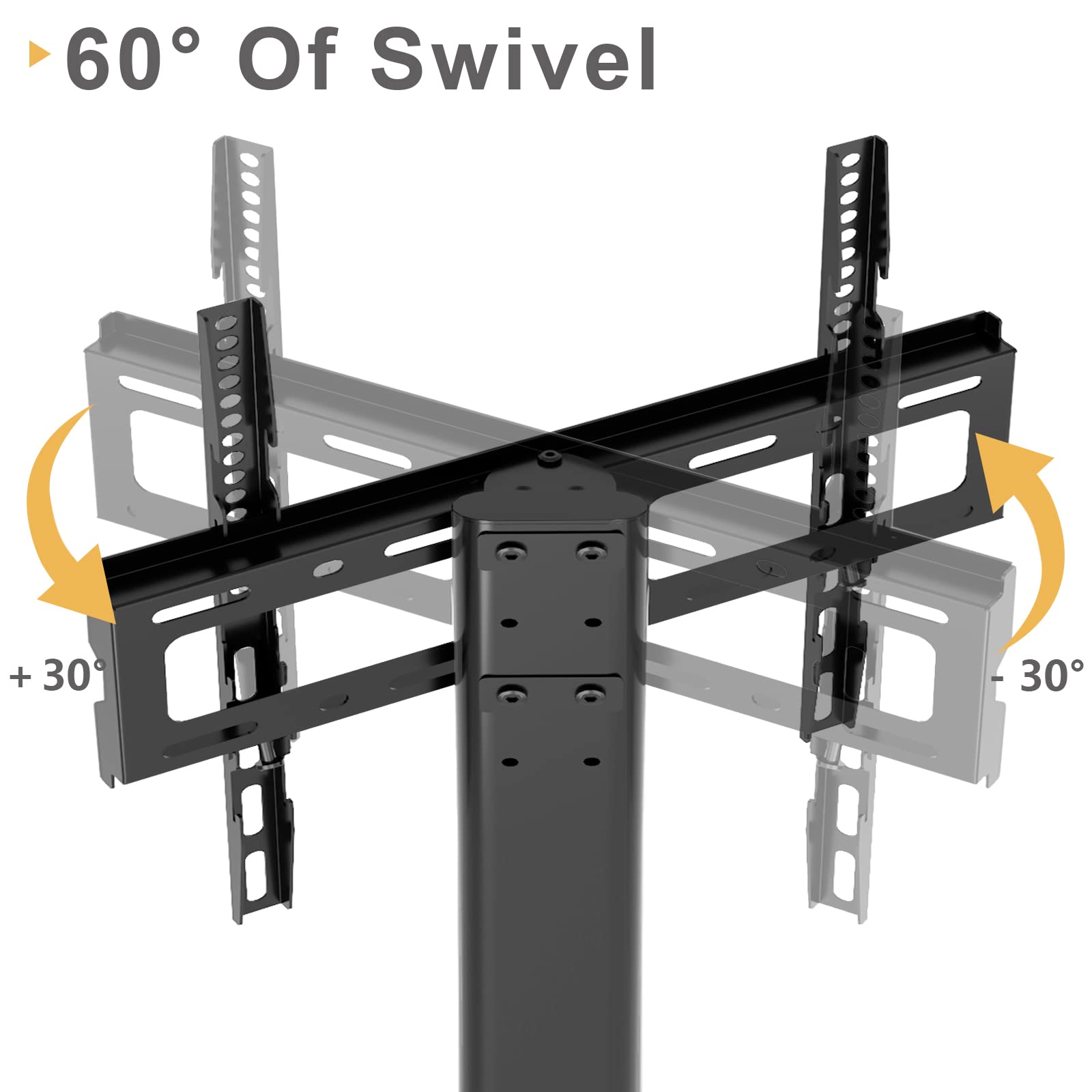 TVON Universal TV Floor Stand with Swivel Mount Height Adjustable for 32-65 Inch Flat or Curved Screen TVs, 3-Shelf Tempered Glass Base for Media Storage, Cable Management, VESA 400x400 mm