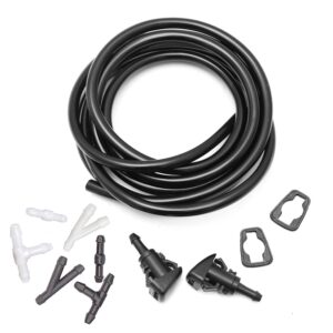 front windshield washer nozzles kit for dodge, jeep, ram - replaces oem # 4805742ab, 5116079aa wiper spray washer jet with 118 inch long fluid hose and 6 connectors