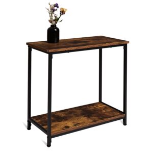 Tianlang Narrow Side Table, Slim End Table with Storage Shelf, 2 Tier Sofa Table, Wooden Industrial Table for Small Space Living Room Kitchen, Stable Metal Frame, Retro Brown LJET010F