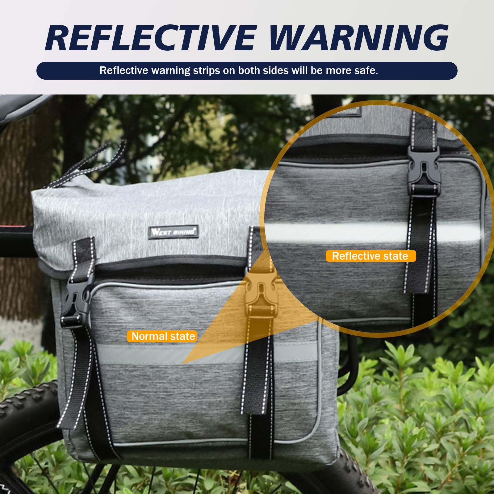 BAIGIO Bike Double Pannier Bags Waterproof Bicycle Rear Seat Panniers Pack with Reflective Stripe