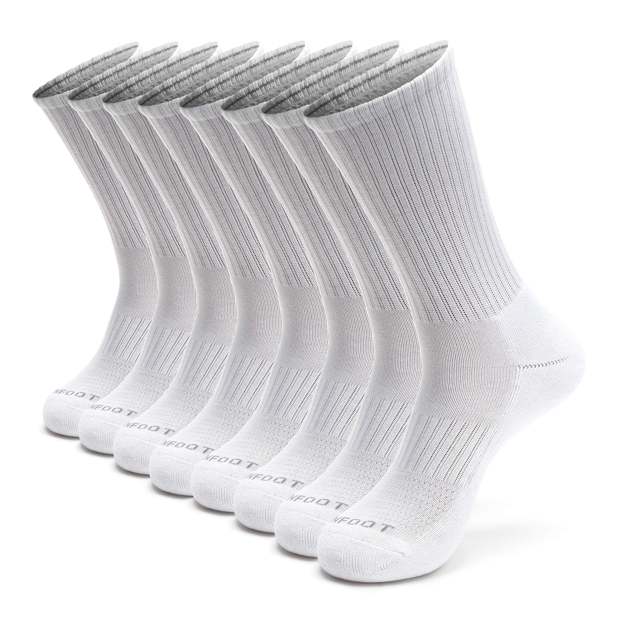 MONFOOT Women's and Men's 8 Pairs Athletic Cushion Crew Socks White Large, multipack