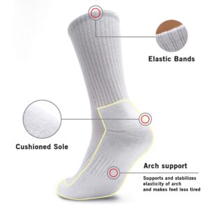 MONFOOT Women's and Men's 8 Pairs Athletic Cushion Crew Socks White Large, multipack