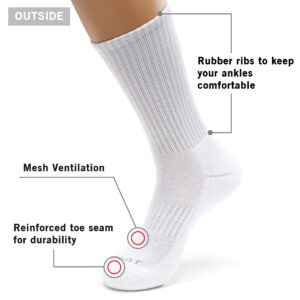 MONFOOT Women's and Men's 8 Pairs Athletic Cushion Crew Socks White Large, multipack