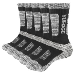 yuedge 5 pairs breathable cotton terry cushion crew athletic walking hiking socks boot socks for men 9-11