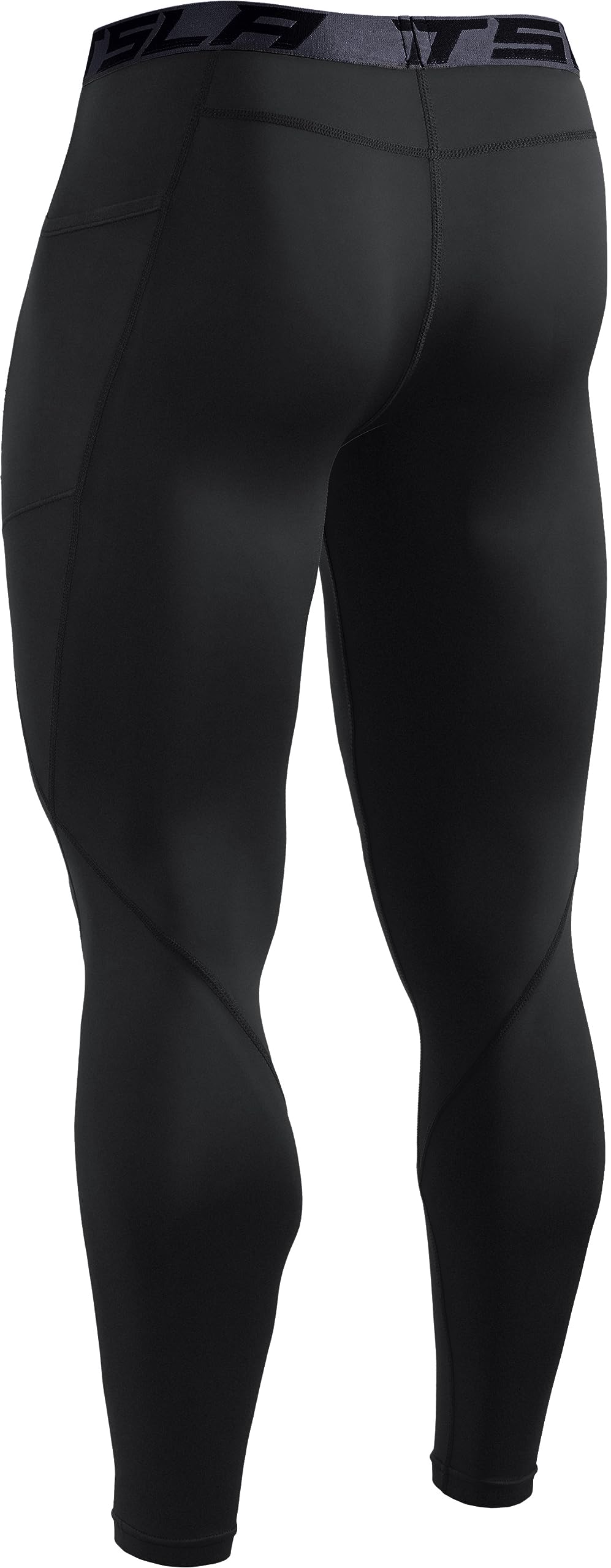 TSLA Men's Thermal Compression Pants, Athletic Sports Leggings & Running Tights, Wintergear Base Layer Bottoms, Pocket Black, Large