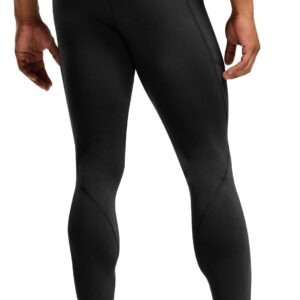 TSLA Men's Thermal Compression Pants, Athletic Sports Leggings & Running Tights, Wintergear Base Layer Bottoms, Pocket Black, Large