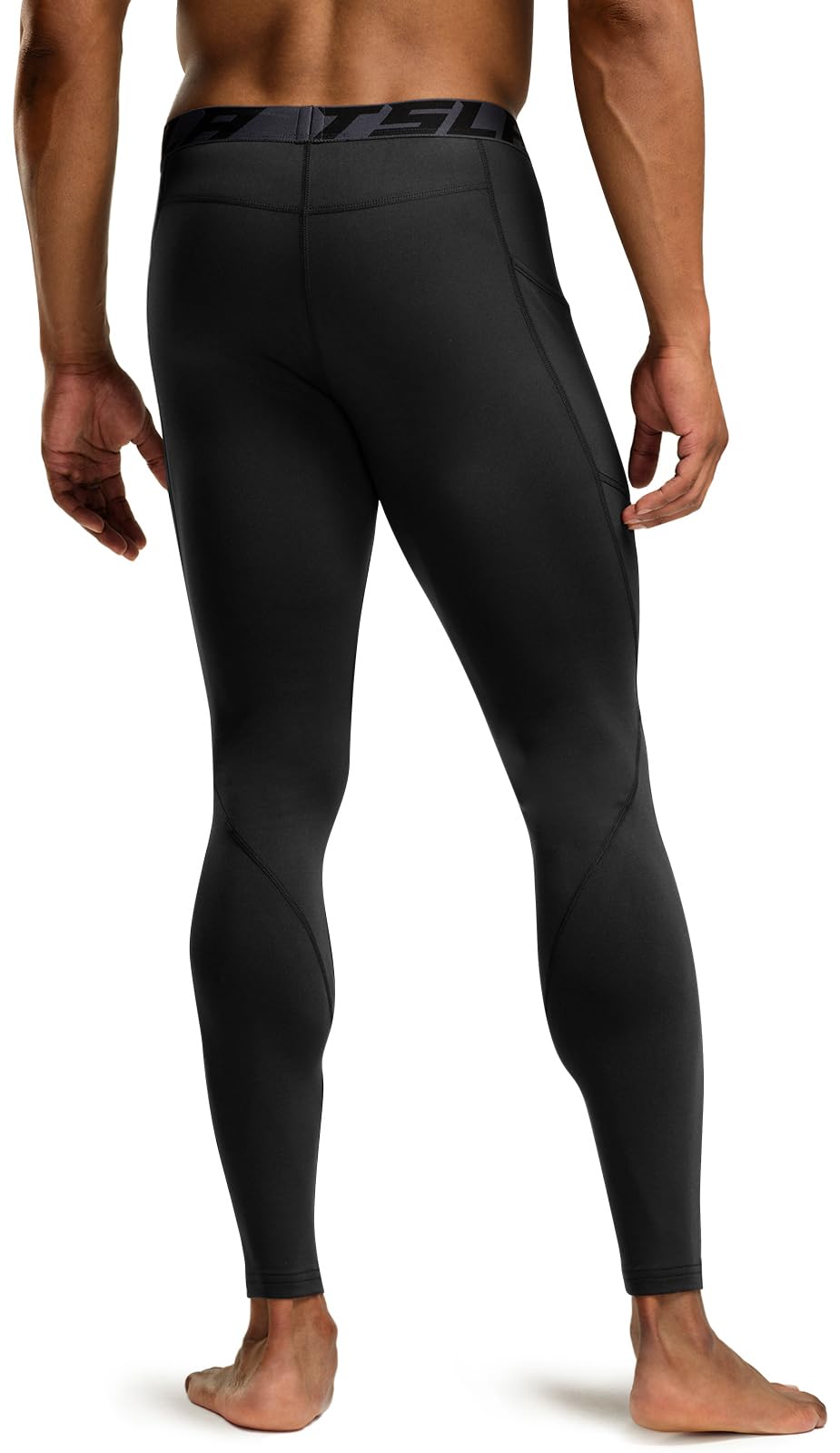 TSLA Men's Thermal Compression Pants, Athletic Sports Leggings & Running Tights, Wintergear Base Layer Bottoms, Pocket Black, Large