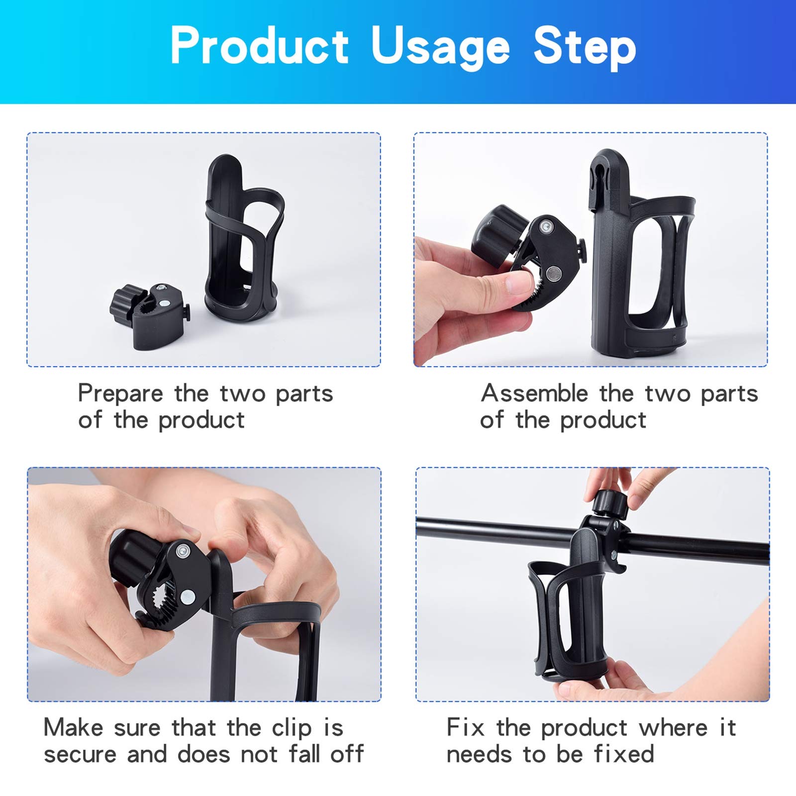 Eucredy Universal Stroller Cup Holder, Upgrade Cup Holder for Walker, Attachable Bike Water Bottle Holder, Drink Holder Attachment for Wheelchair, Motorcycle, Scooter, Bicycle, Rolling Walker, Trolley