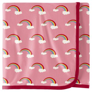 kickee swaddling blanket, made from luxuriously soft kickee signature blend fabric, buttery softness for snuggling your baby (strawberry rainbows - one size)