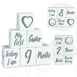 i'm solid wood weekly monthly yearly baby milestone age blocks, gender neutral, newborn gifts & keepsakes for picture props (6 pcs/white)
