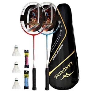 LANGNING Badminton Rackets Set of 2, Upgrade Carbon Lightweight Aldult Badminton Racket for Professional Athletes Training and Competition (3bells)