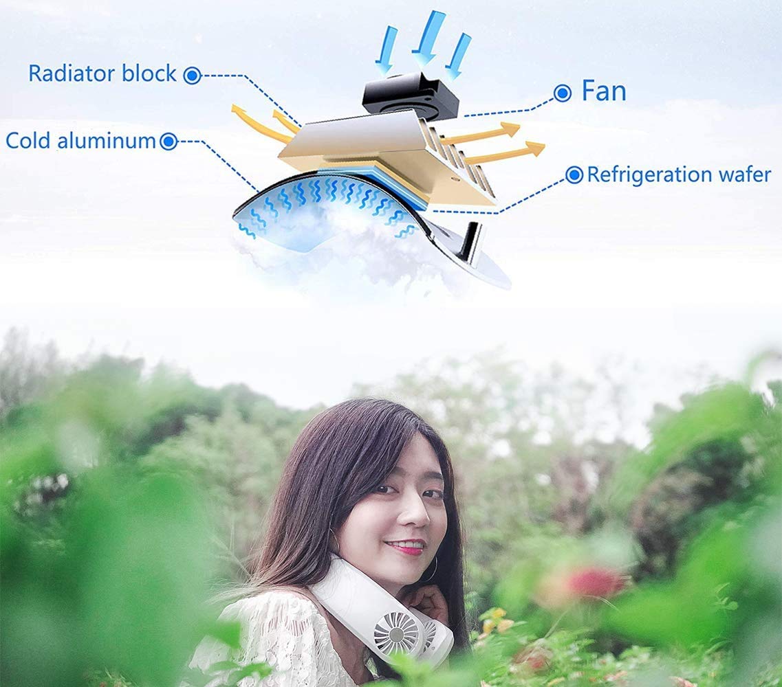 Honsy Neck Fan Air Conditioner Portable Personal Neck Fan Air Conditioner Wearable Ac Battery Rechargeable Mini Personal Fan Cooling Bladeless Neck Fan for Women Men Ice Cooler Outdoor Neck Fan