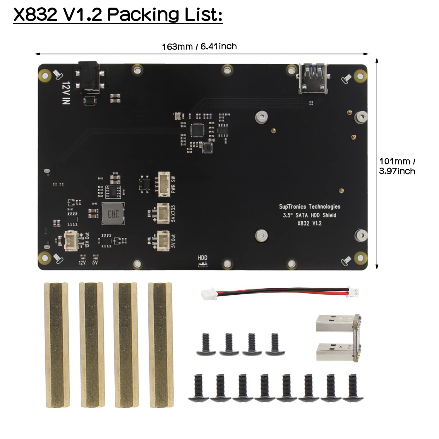 Geekworm Raspberry Pi 4 SATA Adapter 3.5", X832 V1.2 12V 3.5 inch SATA HDD Storage Expansion Board for Raspberry Pi 4 Model B Only (Not Include Raspberry Pi&HDD)