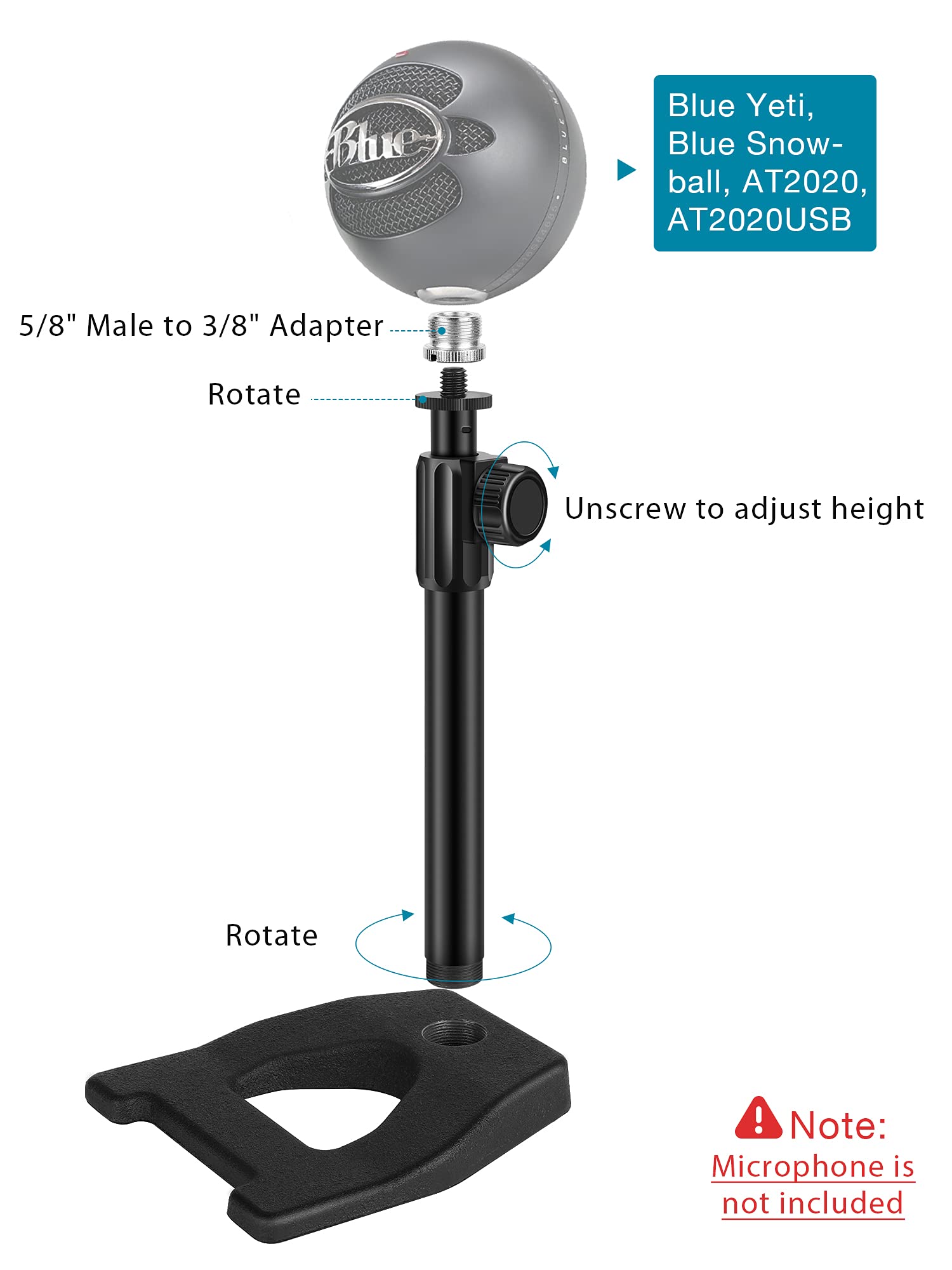 InnoGear Desktop Microphone Stand, Mic Stand Desk Table with Weighted Base Shock Mount Mic Clip 3/8" to 5/8" Adapter Adjustable Height for Hyper X QuadCast Fifine K669B AT2020 Shure SM58 PGA48