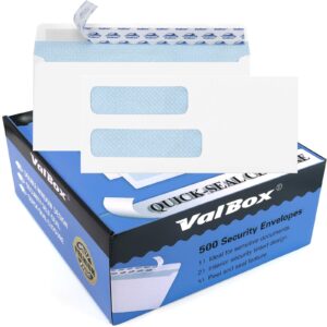 valbox 500 count #10 double window envelopes 4-1/8x9-1/2" self seal security envelopes for quickbooks invoices, business statements and legal documents