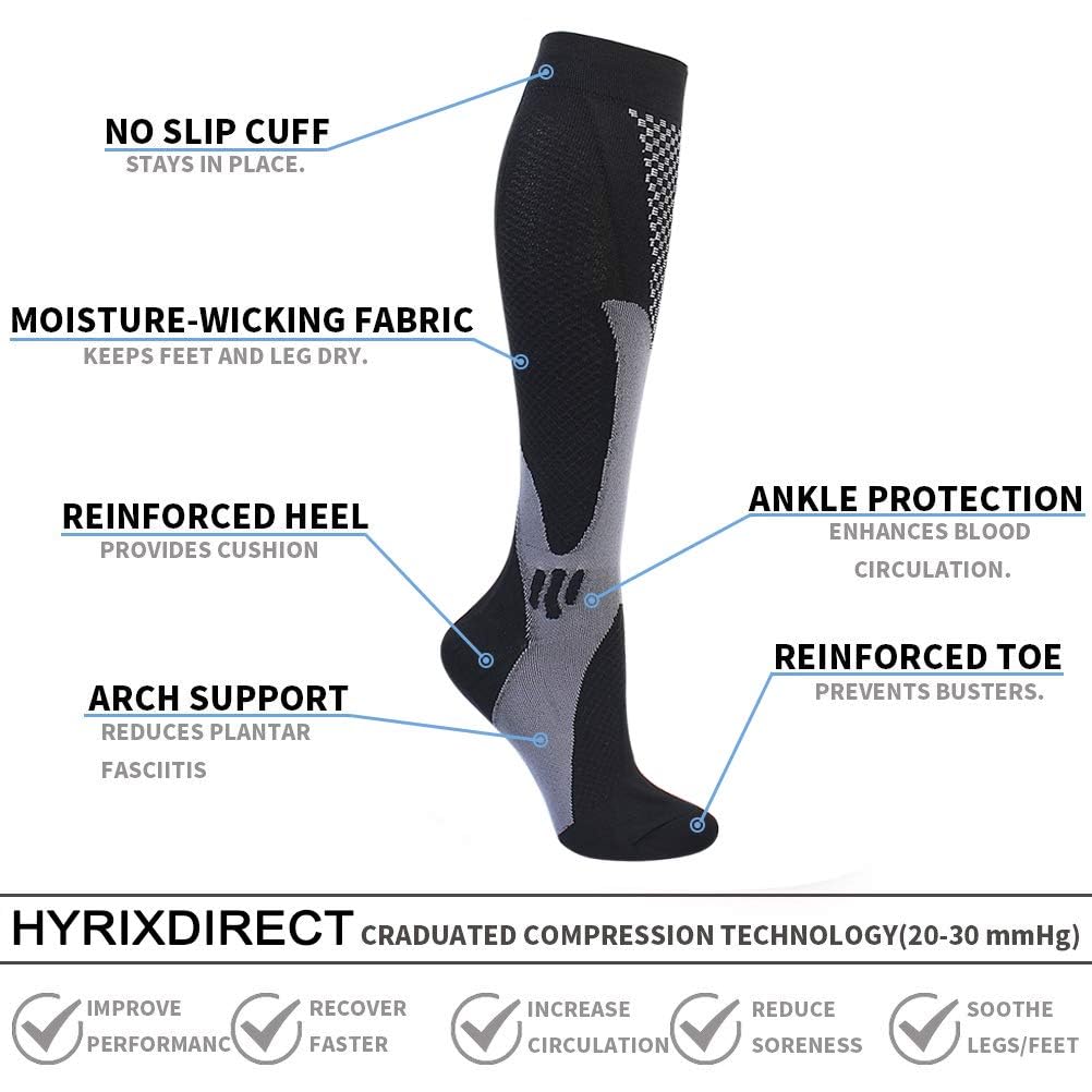 HYRIXDIRECT Compression Socks for Men Women 20-30 mmHg Compression Socks for Sports Support Socks