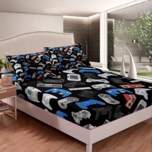 Teens Gamepad Fitted Sheet Modern Gamer Fitted Bed Sheet Twin Size for Kid Boy Children Video Game Bedding Set Player Gaming 2 Piece Bedding Decor Set Breathable Decorative Room(No Flat/Top Sheet)