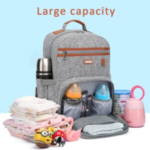 BILLITON MASHI Diaper Bag Backpack, Diaper Bag for Baby,Large Capacity with Insulated Pockets Multifunctional Baby Bags Backpack for Girls Boys Waterproof Diaper Bags for Mama Maternity Travel BagGrey