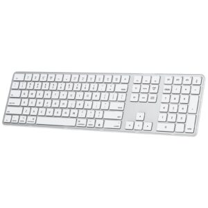 omoton bluetooth keyboard for mac, wireless keyboard with numeric keypad, multi-device, rechargeable, compatible with macbook pro/air, imac, imac pro, mac mini, mac pro laptop and pc (silver)