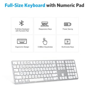 OMOTON Bluetooth Keyboard for Mac, Wireless Keyboard with Numeric Keypad, Multi-Device, Rechargeable, Compatible with MacBook Pro/Air, iMac, iMac Pro, Mac Mini, Mac Pro Laptop and PC (Silver)