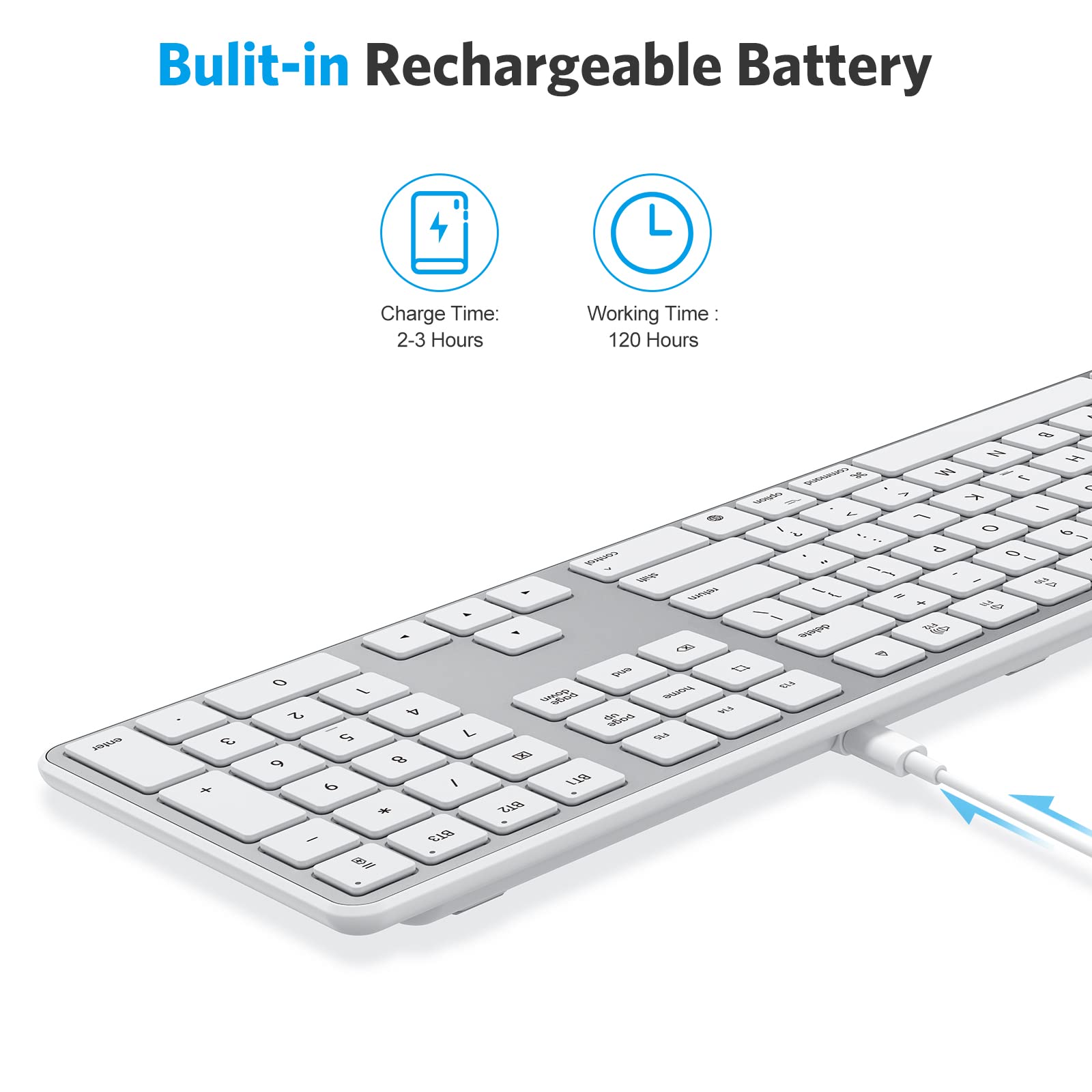 OMOTON Bluetooth Keyboard for Mac, Wireless Keyboard with Numeric Keypad, Multi-Device, Rechargeable, Compatible with MacBook Pro/Air, iMac, iMac Pro, Mac Mini, Mac Pro Laptop and PC (Silver)